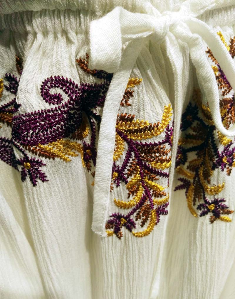 Boho Embroidered Cotton Drawstring High & Wasted Mini dress