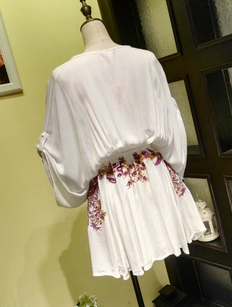 Boho Embroidered Cotton Drawstring High & Wasted Mini dress
