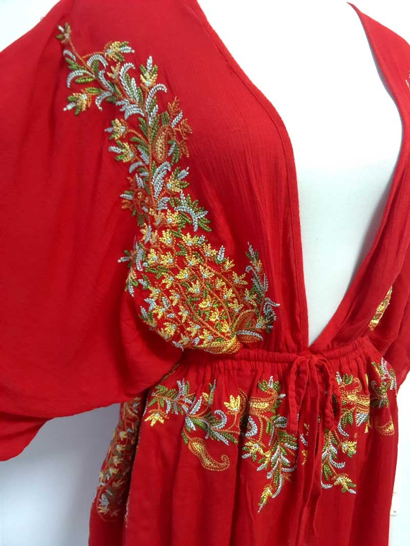 Boho Embroidered Cotton Drawstring High & Wasted Mini dress