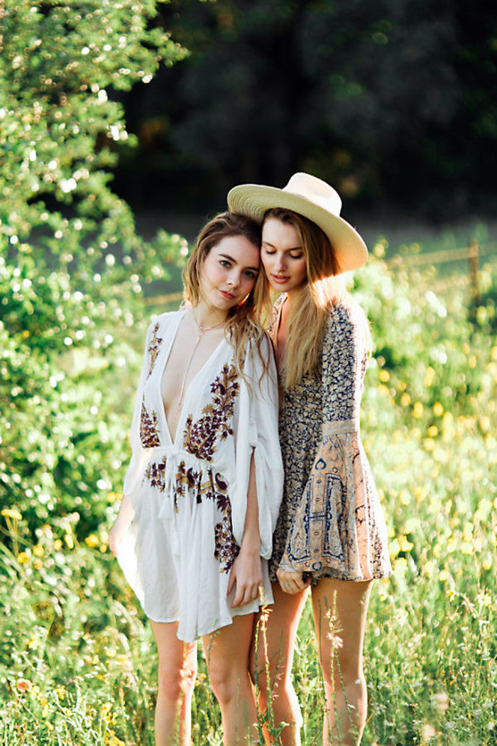 Boho Embroidered Cotton Drawstring High & Wasted Mini dress