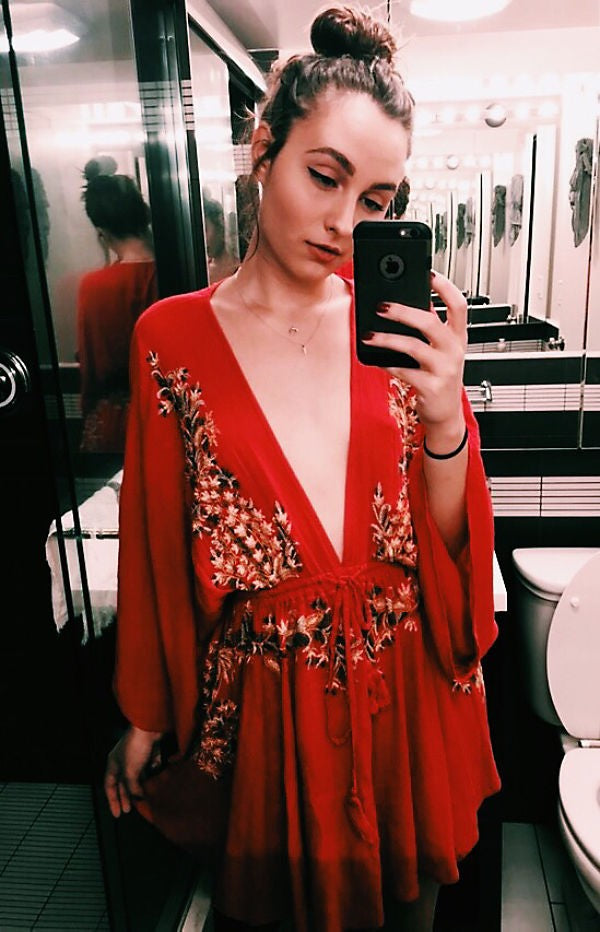 Boho Embroidered Cotton Drawstring High & Wasted Mini dress