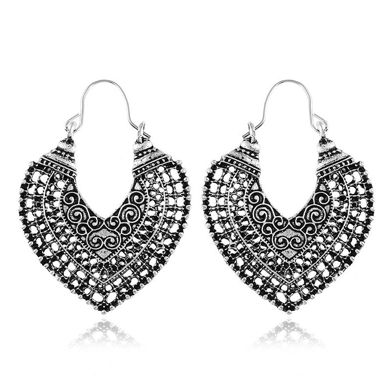 Bohemian Vintage Heart Flower Drop earrings