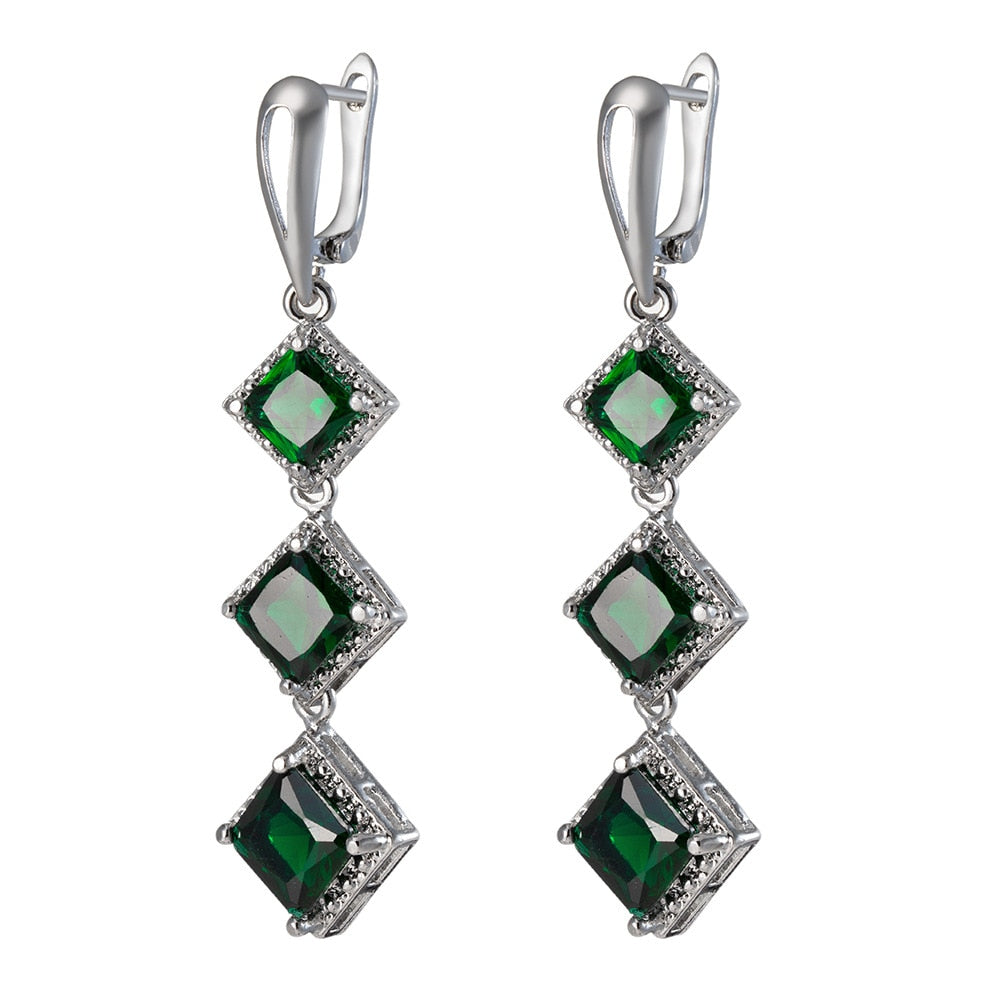 Emerald Boho Long Silver studs