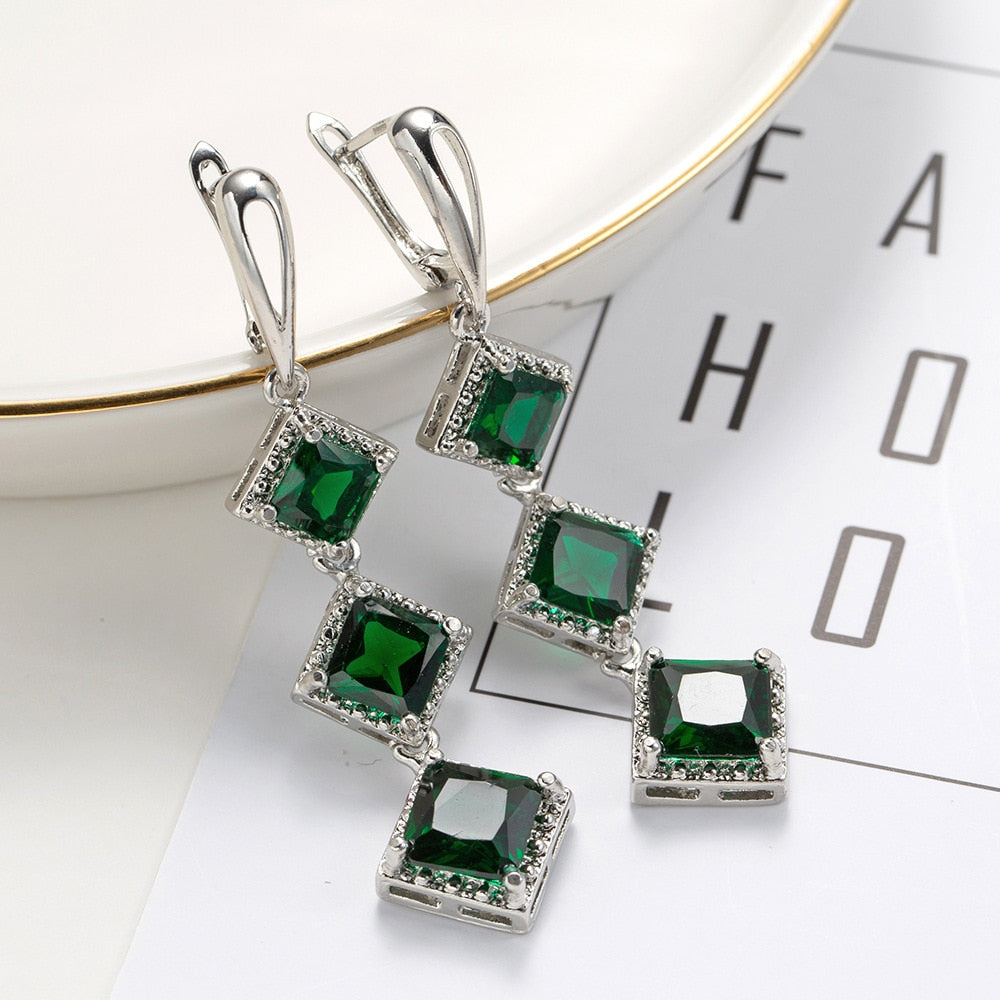 Emerald Boho Long Silver studs