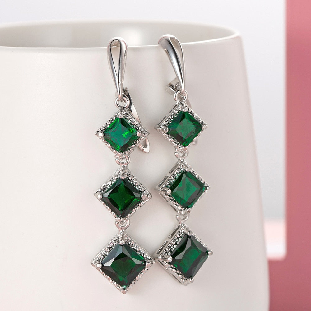 Emerald Boho Long Silver studs