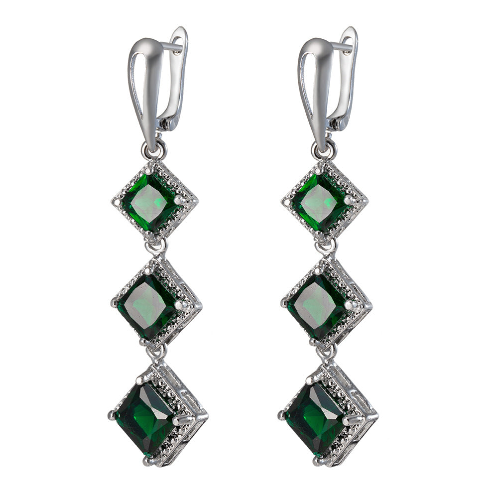 Emerald Boho Long Silver studs