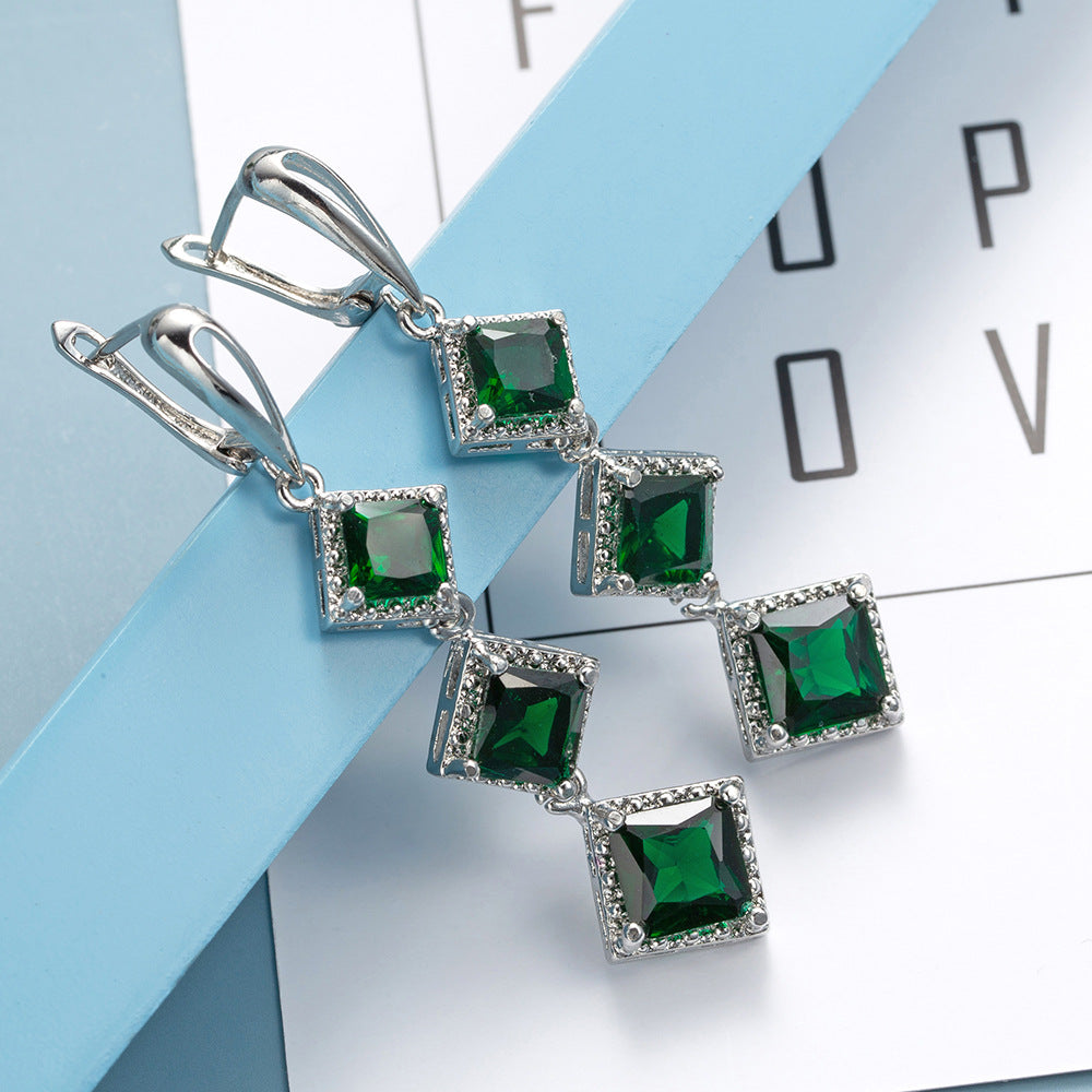 Emerald Boho Long Silver studs