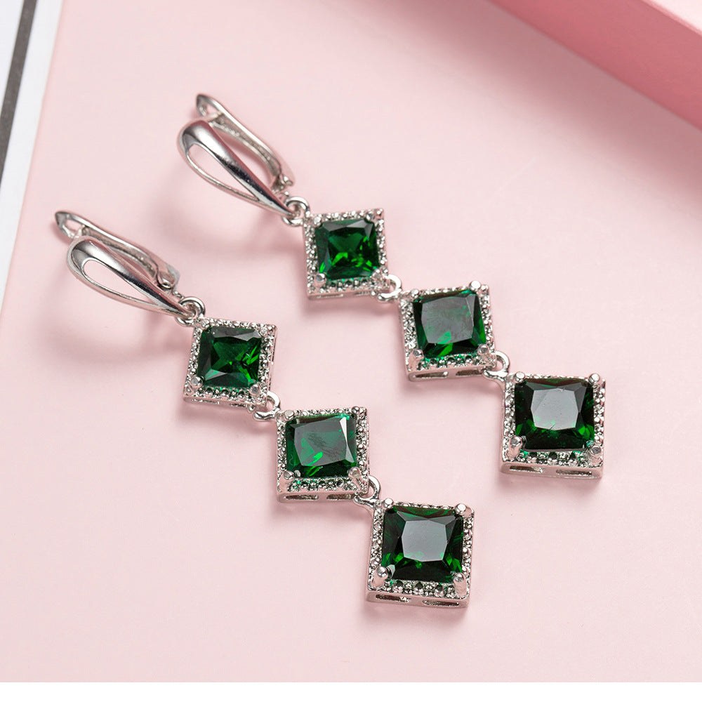 Emerald Boho Long Silver studs