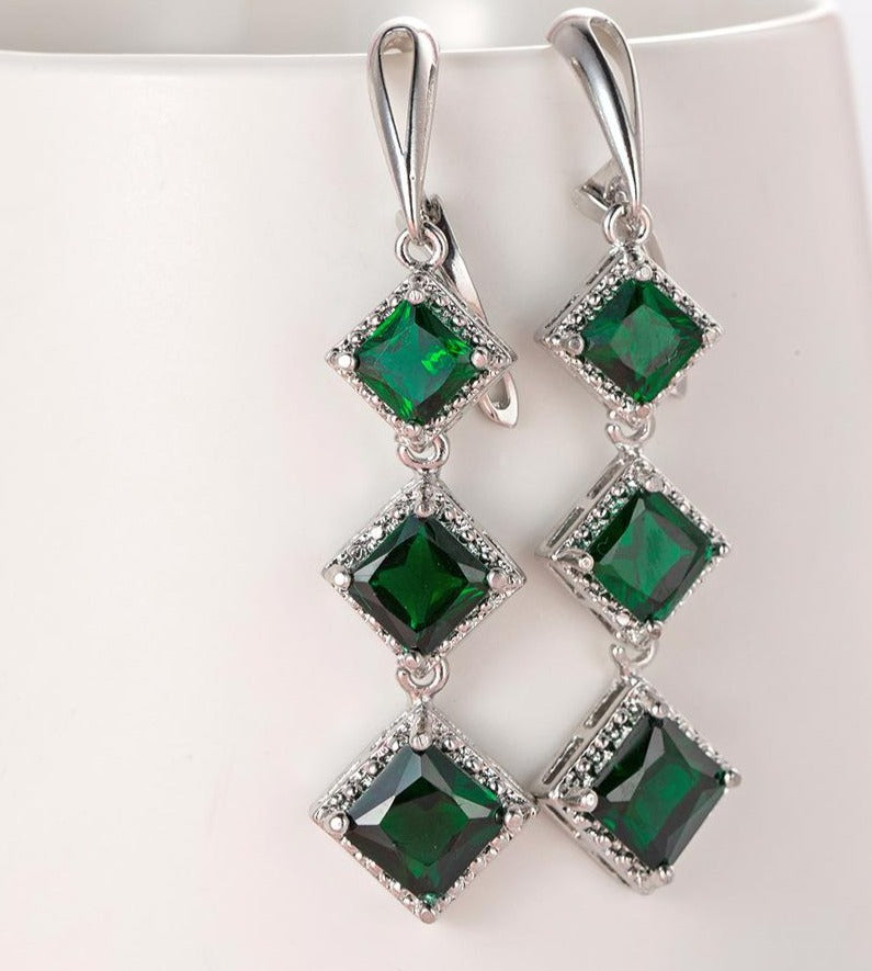 Emerald Boho Long Silver studs