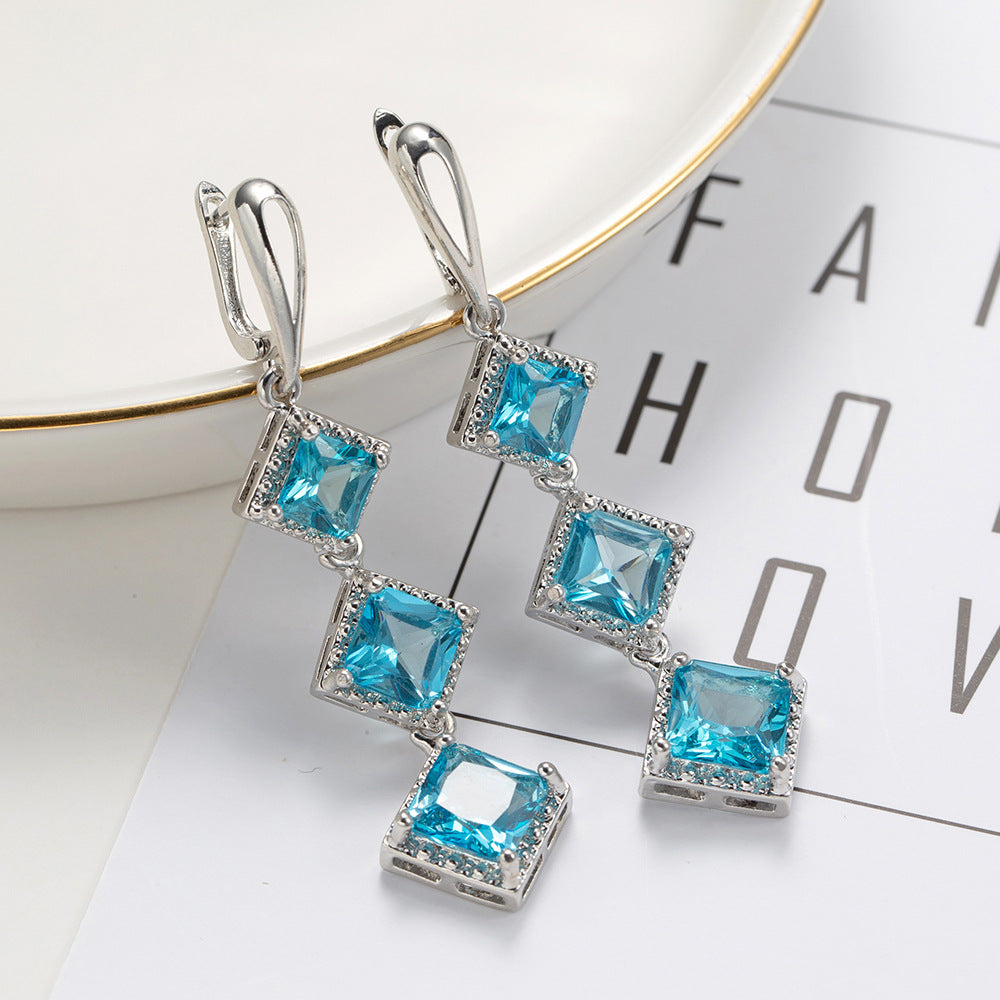 Emerald Boho Long Silver studs