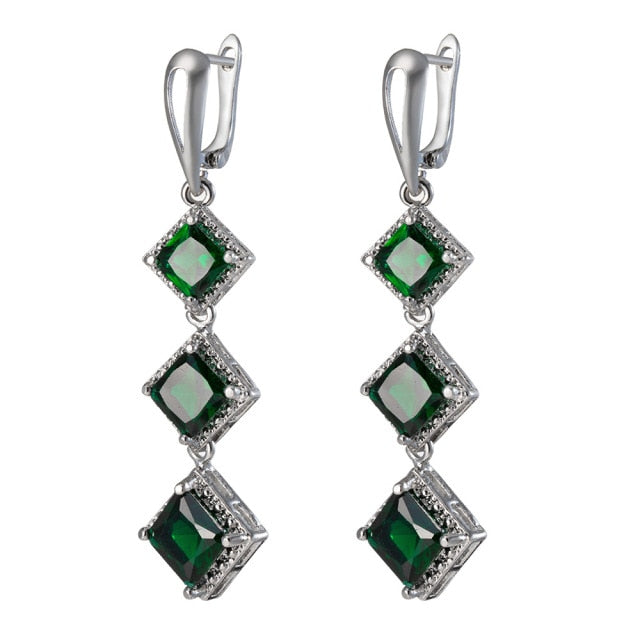 Emerald Boho Long Silver studs