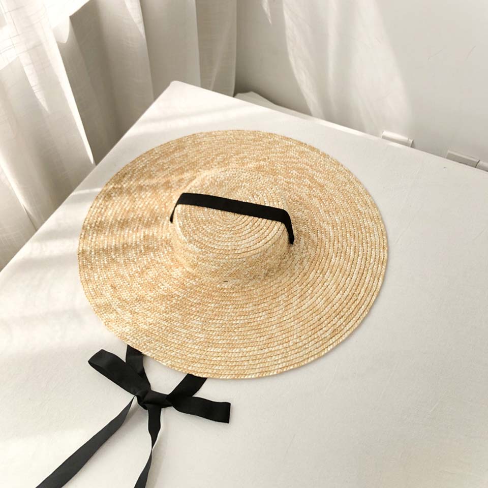 Retro Raffia Wide Brim Boater Straw hat