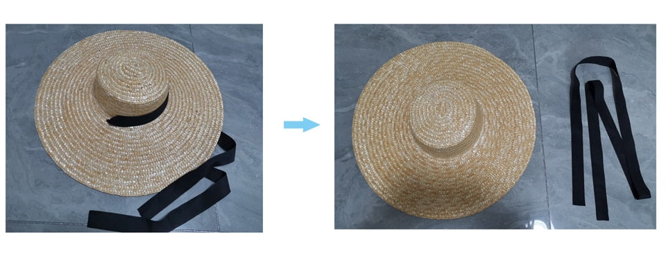 Retro Raffia Wide Brim Boater Straw hat