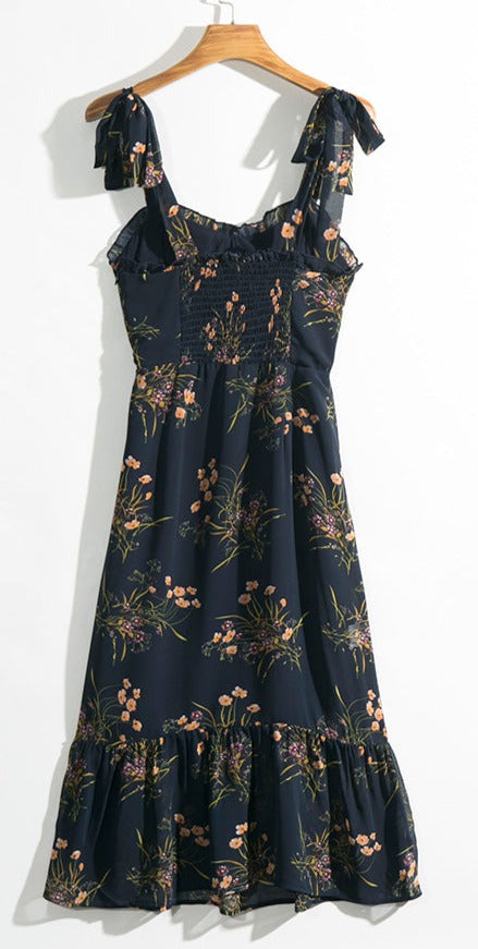 Vintage Cuban Black Frill Floral Print Hemingway Sweetheart dress