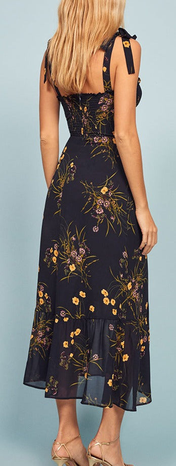 Vintage Cuban Black Frill Floral Print Hemingway Sweetheart dress