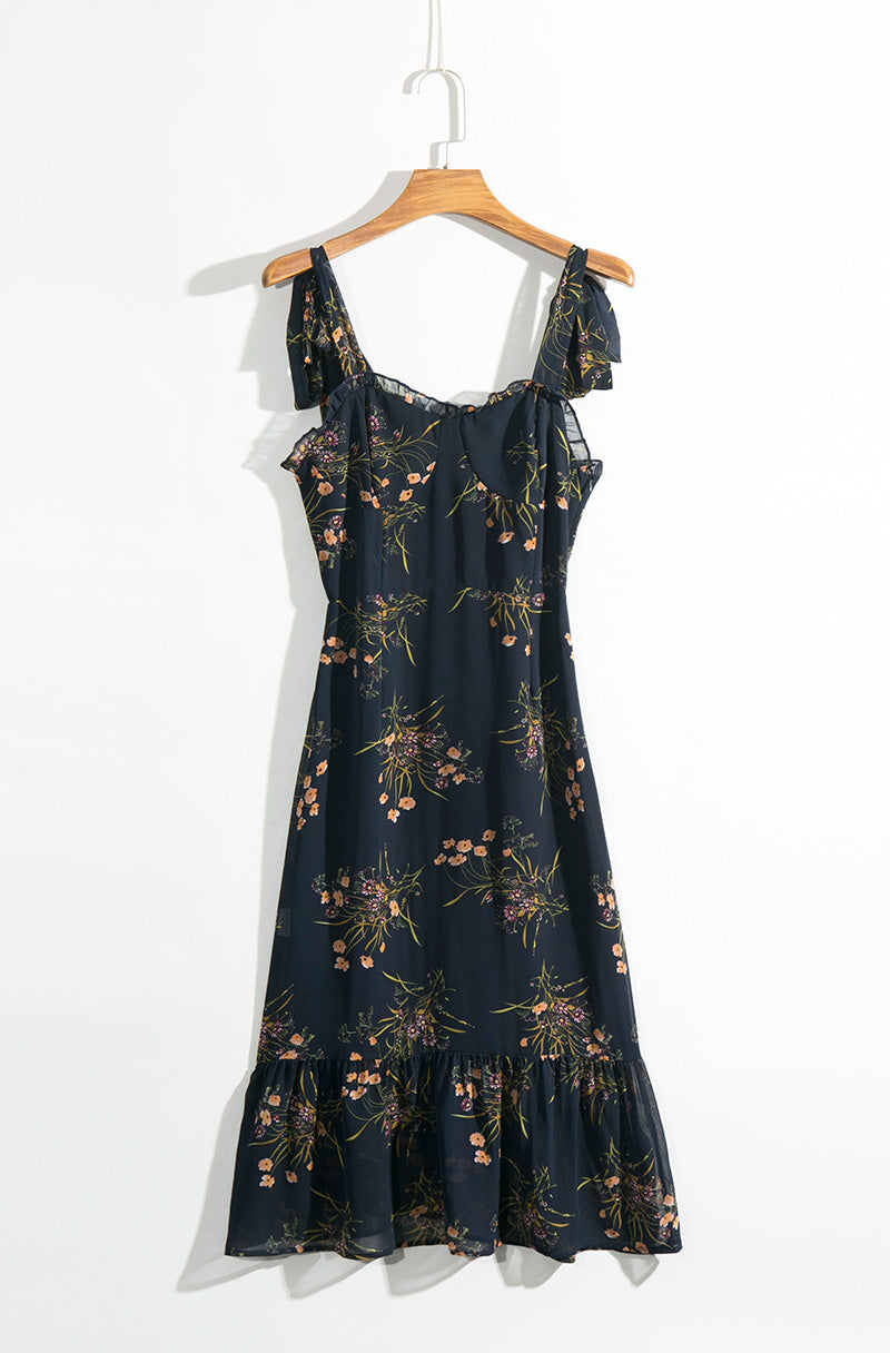 Vintage Cuban Black Frill Floral Print Hemingway Sweetheart dress