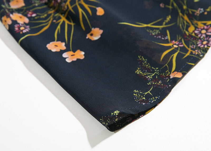 Vintage Cuban Black Frill Floral Print Hemingway Sweetheart dress