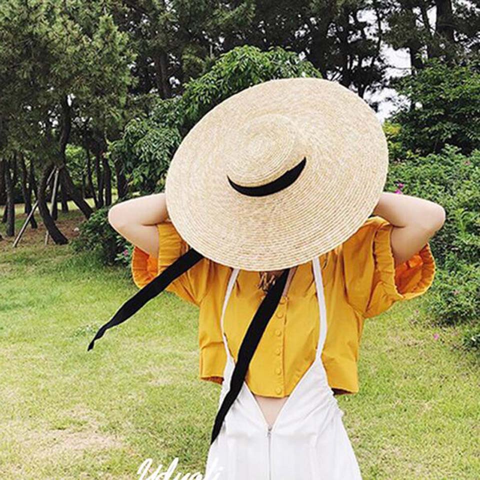Retro Raffia Wide Brim Boater Straw hat
