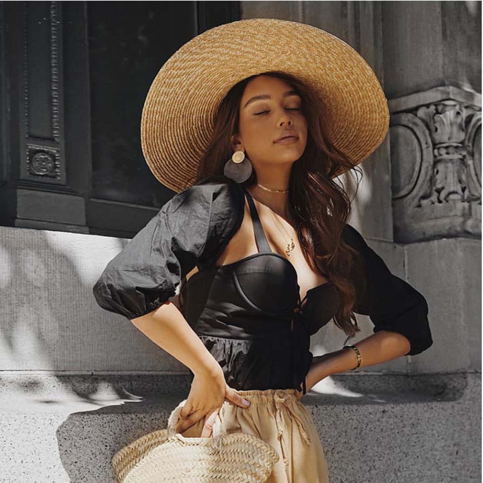 Retro Raffia Wide Brim Boater Straw hat
