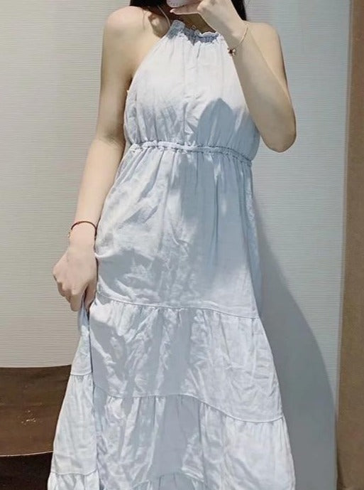 Vintage Linen Ruffle Trim Halter dress