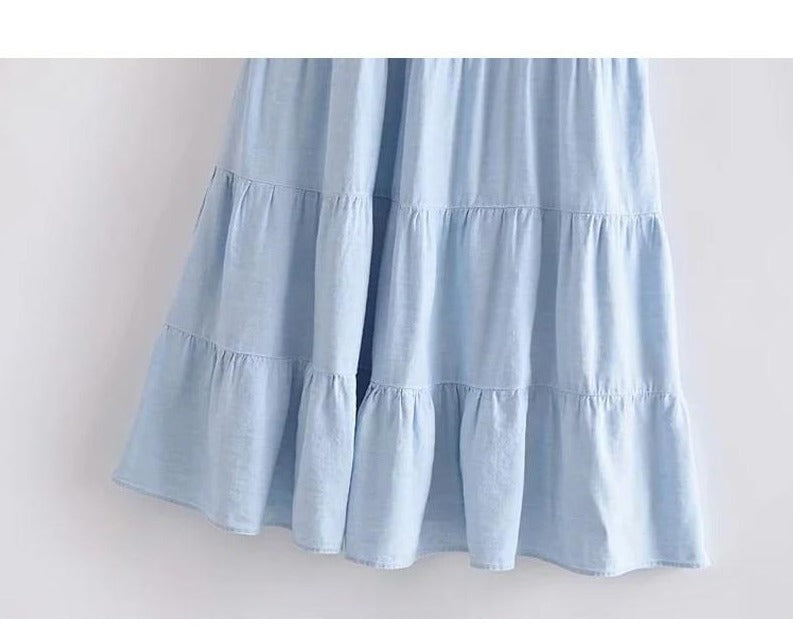 Vintage Linen Ruffle Trim Halter dress