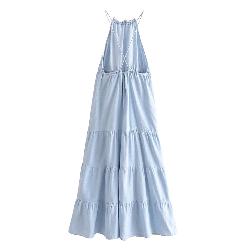 Vintage Linen Ruffle Trim Halter dress
