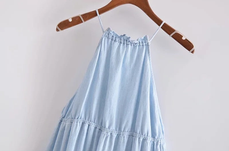 Vintage Linen Ruffle Trim Halter dress
