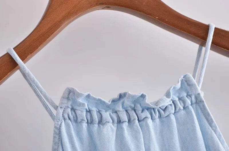 Vintage Linen Ruffle Trim Halter dress