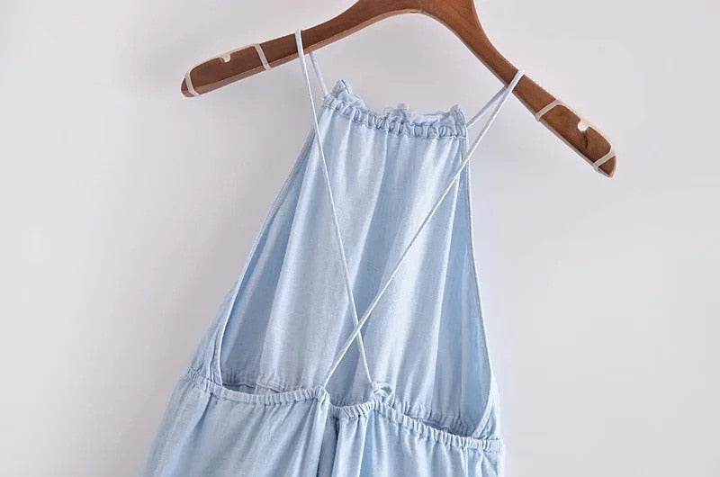 Vintage Linen Ruffle Trim Halter dress
