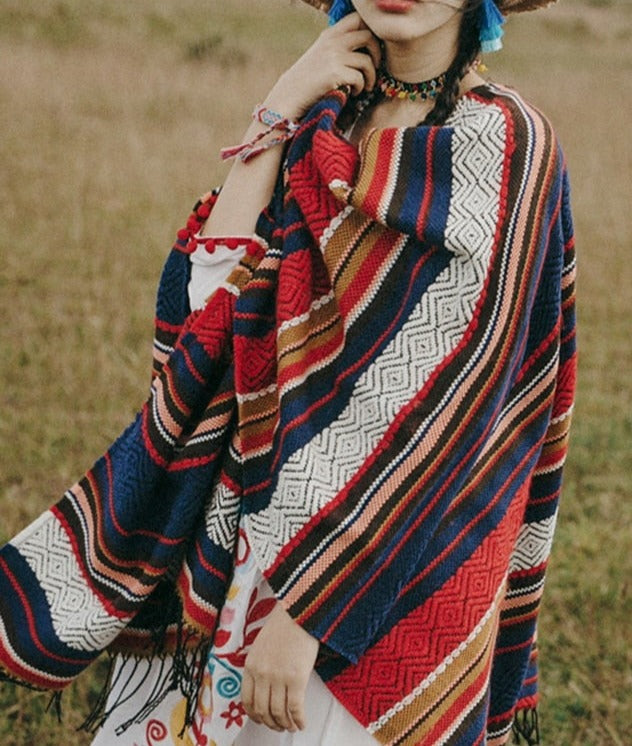 Vintage Gypsy Hippie Knit Poncho cape