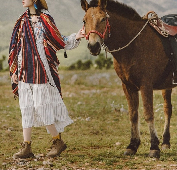 Vintage Gypsy Hippie Knit Poncho cape