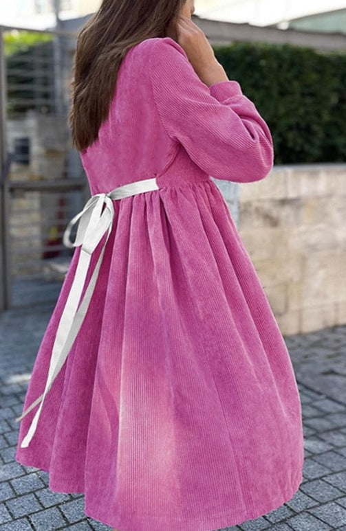 Chic Casual Corduroy Oversized Loose Lace up Mini dress