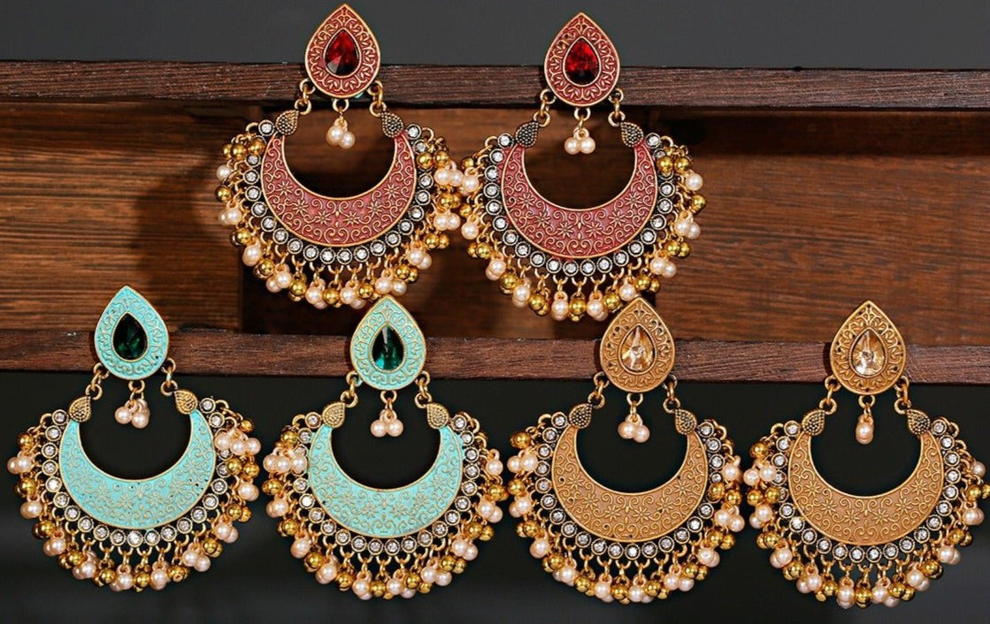 Rare Boho Crystal Pearl Junket Drop earrings