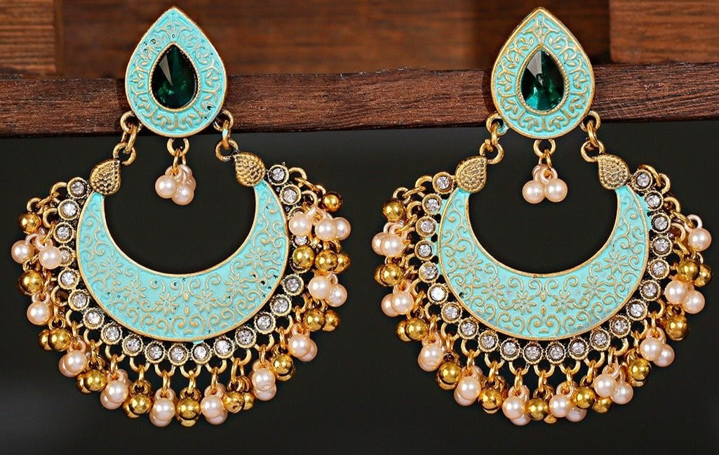 Rare Boho Crystal Pearl Junket Drop earrings