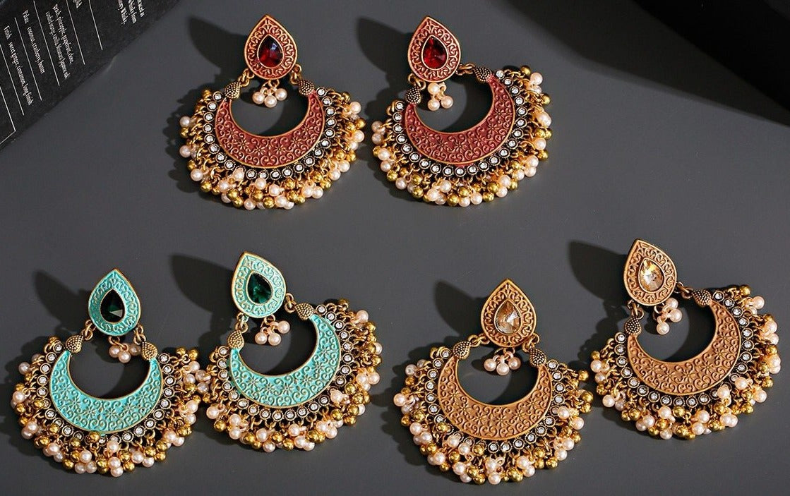 Rare Boho Crystal Pearl Junket Drop earrings