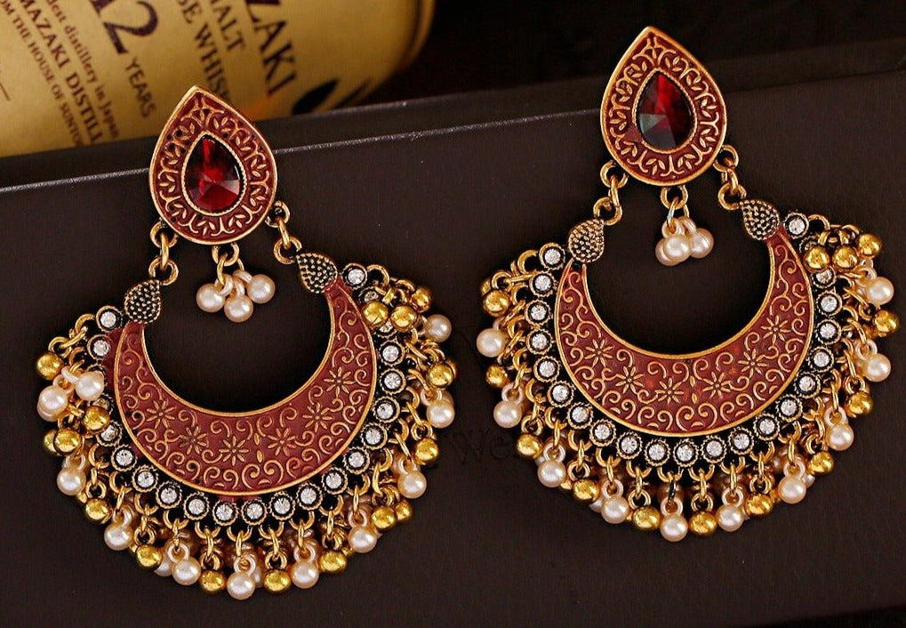 Rare Boho Crystal Pearl Junket Drop earrings