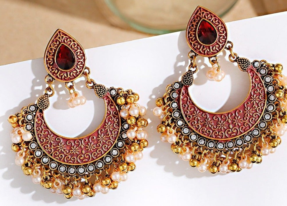 Rare Boho Crystal Pearl Junket Drop earrings