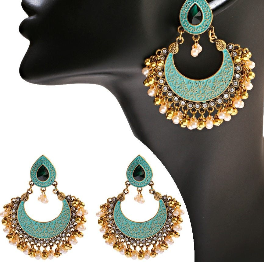 Rare Boho Crystal Pearl Junket Drop earrings