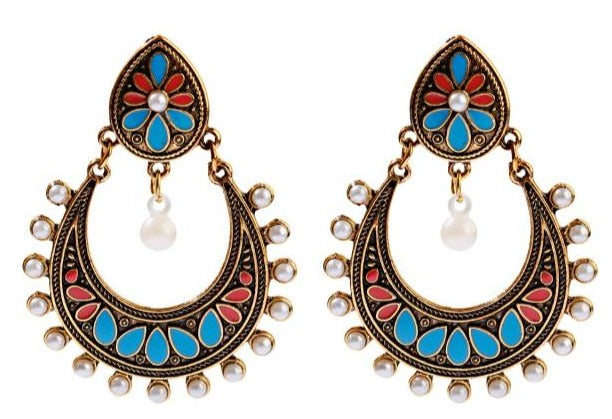 Rare Boho Crystal Pearl Junket Drop earrings