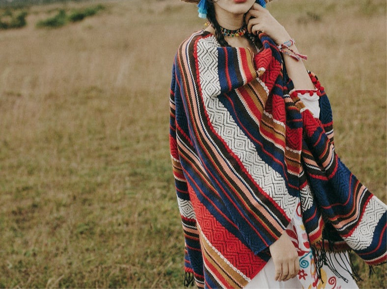 Vintage Gypsy Hippie Knit Poncho cape