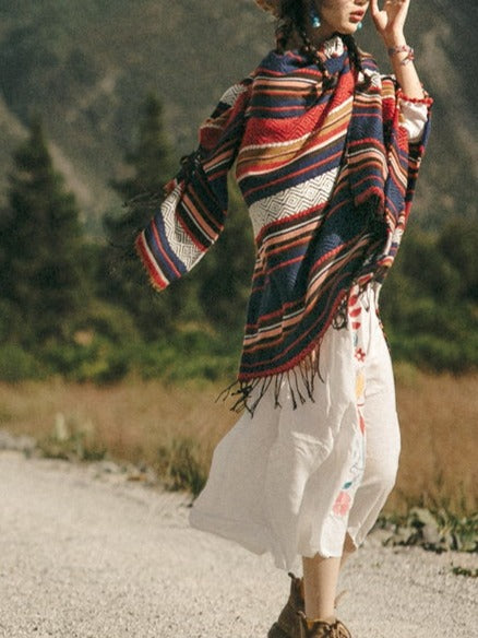 Vintage Gypsy Hippie Knit Poncho cape