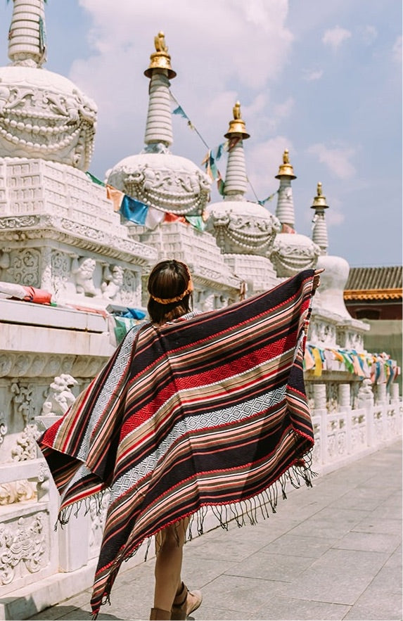 Vintage Gypsy Hippie Knit Poncho cape