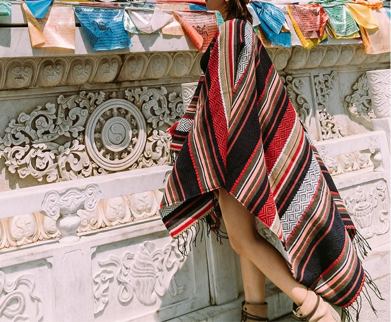 Vintage Gypsy Hippie Knit Poncho cape