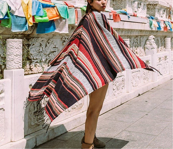 Vintage Gypsy Hippie Knit Poncho cape