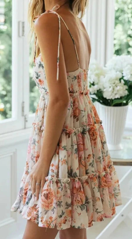 Boho Flowy Tiered Ruffle Smock Slip dress