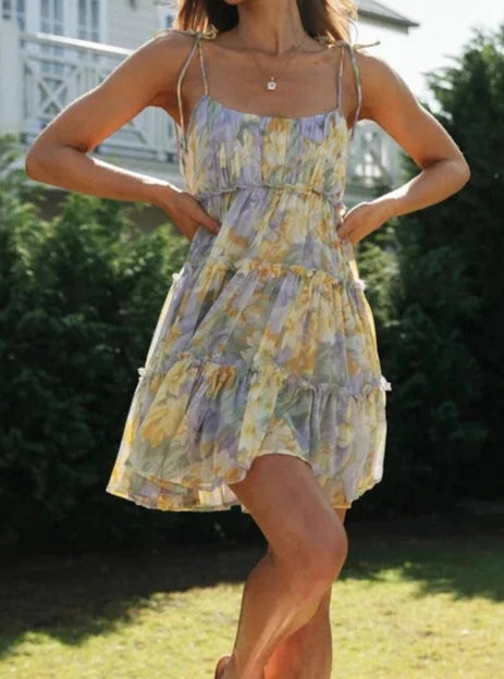 Boho Flowy Tiered Ruffle Smock Slip dress