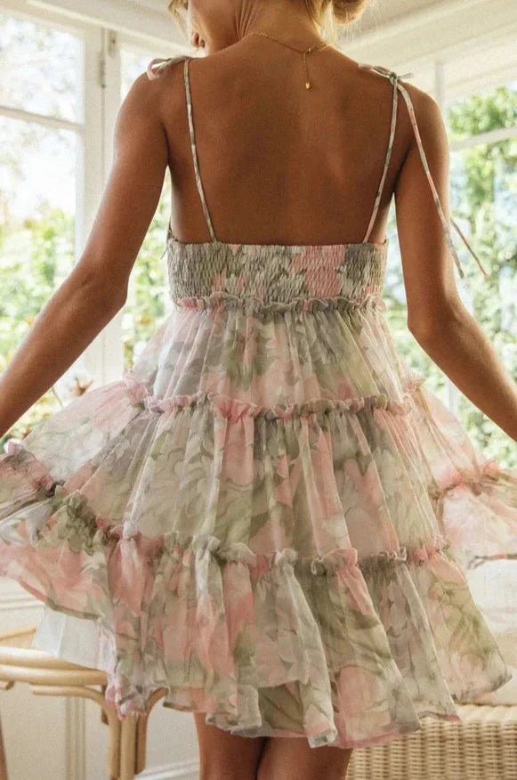 Boho Flowy Tiered Ruffle Smock Slip dress