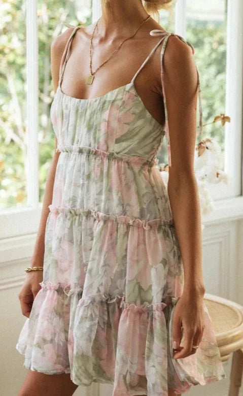 Boho Flowy Tiered Ruffle Smock Slip dress