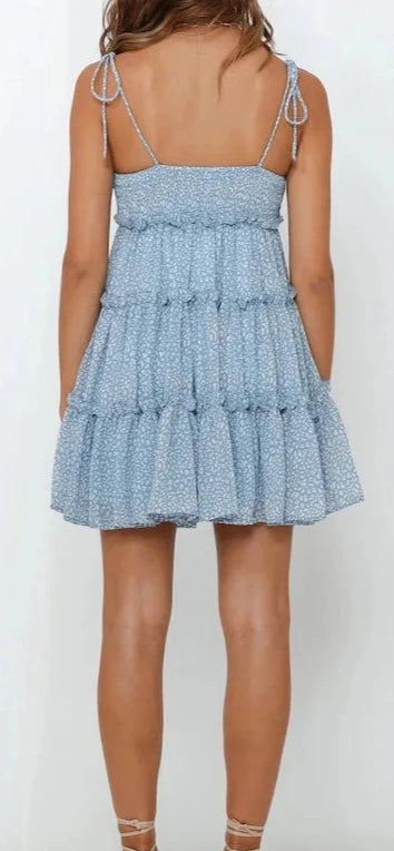 Boho Flowy Tiered Ruffle Smock Slip dress