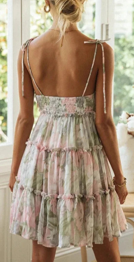 Boho Flowy Tiered Ruffle Smock Slip dress